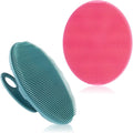 Soft Silicone Body Cleansing Brush Shower Scrubber, Gentle Exfoliating and Massage for All Kinds of Skin (Pink+Dark Green)