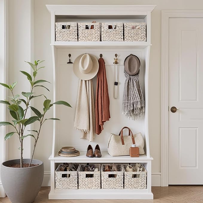 StorageWorks Pantry Baskets, Wicker Storage Baskets for Organizing, Bathroom Shelves, Pantry Organizers and Storage, Water Hyacinth, Natural