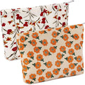 ZLFSRQ 2Pcs Daisy Flower Makeup Bag Travel Cute Cosmetic Bags for Women Large Floral Toiletry Pouch Zipper Cosmetic Pouch Set for Purse Aesthetic Corduroy Makeup Organizer Bag Portable Toiletry Bags