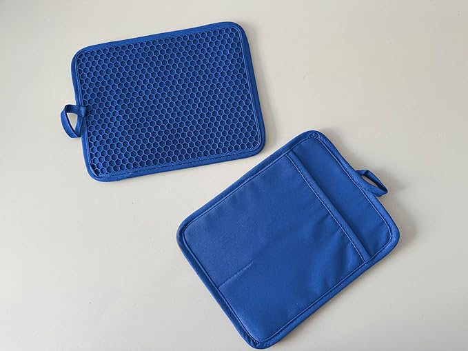 Oven Pot Holder with Pocket Cotton Heat Resistant Coaster Potholder Kitchen Hot Pad Oven Mitts for Cooking and Baking Square 7"x9" (Klein Blue, Silicone)