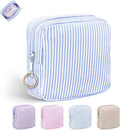 Period Bag for Teen Girls, Colorful Lines Sanitary Napkin Storage Bag, Menstrual Pad Pouches Tampon Holder for Purse (Blue)