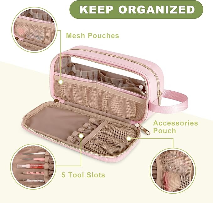 Nail Polish Organizer Case Fits 12 Bottles (15ml), Nail Polish Supplies Storage Bag with Clear Window, Pink