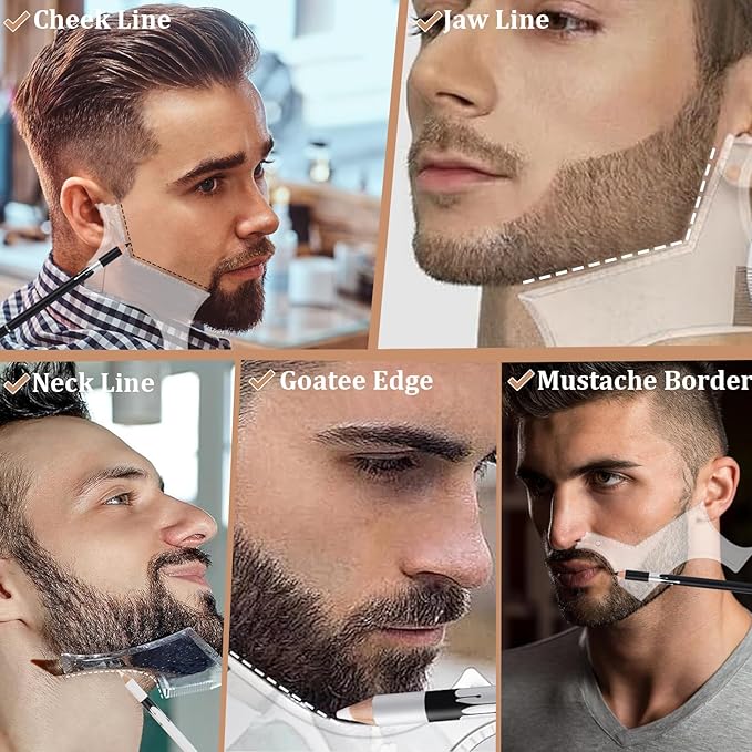 DUAIU 12Pcs Beard Shaper Tool Kit for Men Grooming, White Black Barber Pencil for Lineup Edging with Sharpener, Hairline Beard Guide Shaping Barber Comb Clipper Cleaning Brushes Hair Combs Set