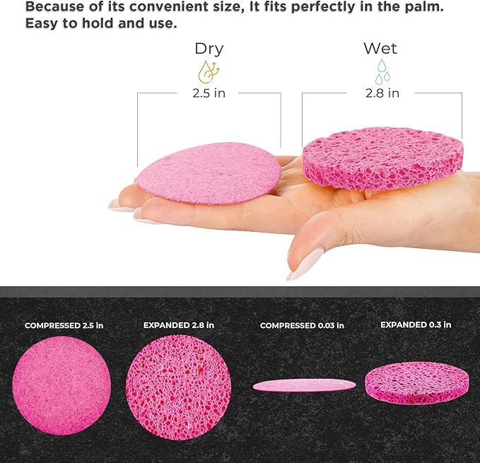 60 Count Compressed Facial Sponges - Natural Wood Pulp Round Esthetician Face Sponges for Cleansing, Daily Face Washing, Exfoliating Makeup, and Mask Removal