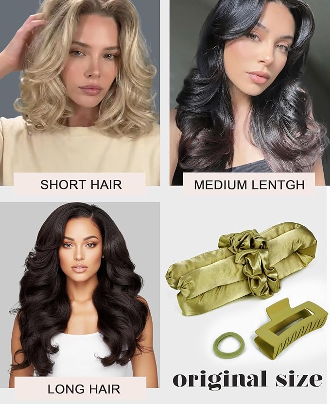Heatless Curls Overnight Hair Curler to Sleep In Soft Jumbo Hair Rollers for Long Hair Blowout Look No Heat Overnight Curls, Satin Large Flexi Rods for Big Curl Heatless Curling Rod Set with Clip