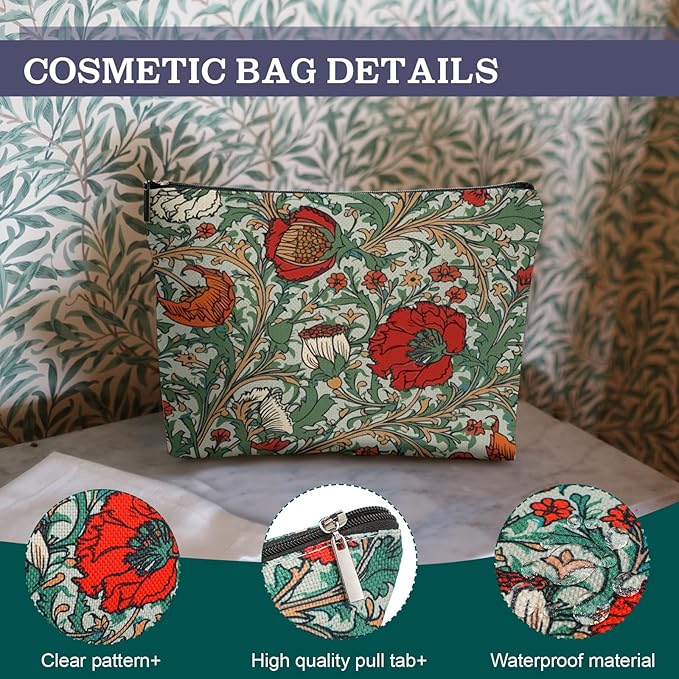 CHENGU 6 Pcs Vintage Makeup Bag Gifts Botanical Classic Floral Canvas Cosmetic Bags Portable Aesthetics Floral Toiletry Bags Birthday graduation Gifts for Women Girls Mom Friends