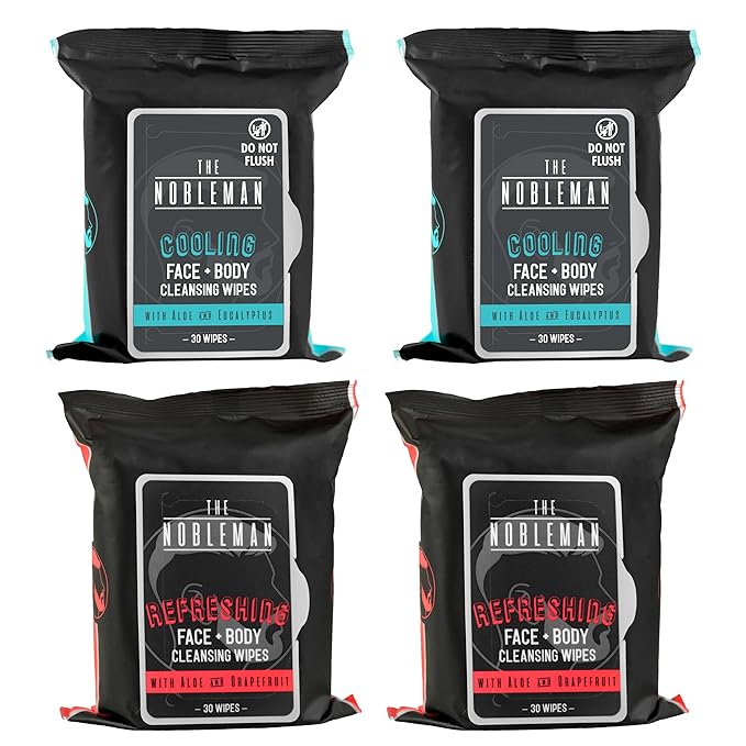 The Nobleman Cooling Face + Body Cleansing Wipes (120 Wipes) - 2 Packs Aloe & Eucalyptus + 2 Packs of Aloe & Grapefruit – Refreshing, Soothing, Non-Greasy, Skin Revitalizer