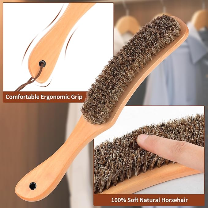 Horsehair Hat Brush, Felt Hat Cowboy Hat Brushes Cleaning Kit with Storage Bag, Lint Brush Remove Dust and Hair for Suede, Wool Coats, Suits, Clothes, Furniture, Baseball Caps