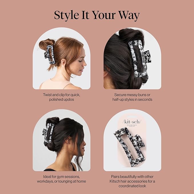 Kitsch Jumbo Hair Clip for Women – Recycled Plastic Hair Claw Clip - All-Day Strong Hold, Durable Non-Slip Grip for Thick & Thin Hair - Black, 1pc