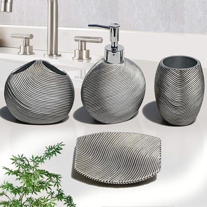 LUANT Bathroom Accessories Set Including Cup, Toothbrush Holders, Soap Dishes and Soap Dispenser, Silver