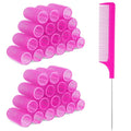 18pcs Plastic Hair Rollers Self Grip Hair Rollers with Rat Tail Comb Small Heatless Roller Hair Curlers for Pro Salon Hairdressing and DIY Hairstyles (0.98 X 2.44 Inch)
