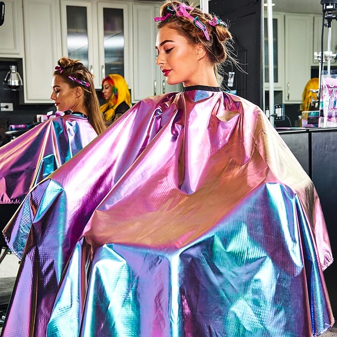 Betty Dain The Aurora Collection All Purpose Cape, 54" W x 65" L, Water & Chemical Proof, Machine Washable, Adjustable Snap Closure, Matches Other The Aurora Collection Products, Holographic Design