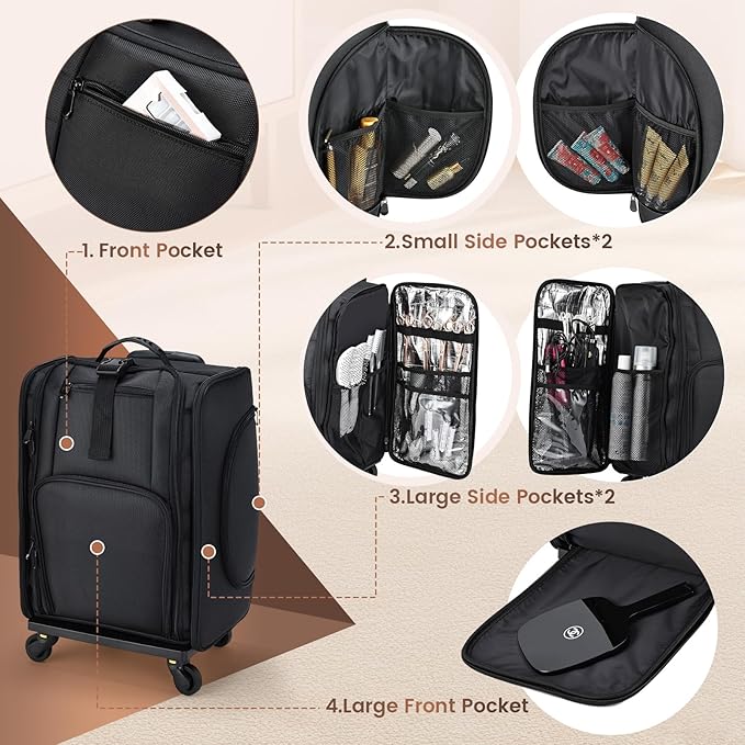 Stagiant Rolling Makeup Case Professional Travel Makeup Organizer Make up Storage Cosmetic Trolley Suitcase Makeup Storage