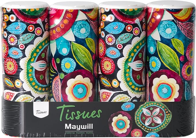 Car Tissues Holder with Facial Tissue, Travel Tissues Cylinder,Cup Holder Tissue Box for Car(3-ply,4 Pack, 200 Sheets)