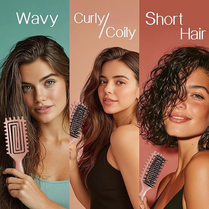Curly Hair Brush,Curl Defining Brush for Effortlessly Defined Curls & Waves,Vented Hair Brush for Wet & Dry Hair,Women and Men,Reduces Frizz (Beige)