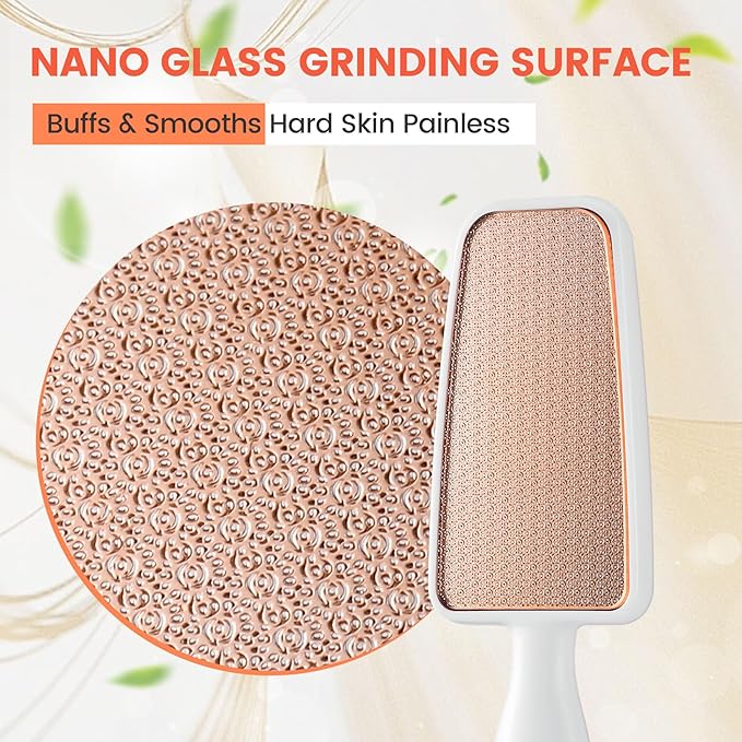 BEZOX Long Handle Glass Foot File Callus Remover, Foot Scrubber for Dead Skin, Cracked Heel Foot Scraper, Smooth Foot Pumice Scrub, Smooths and Softens Rough Skin Instantly - White