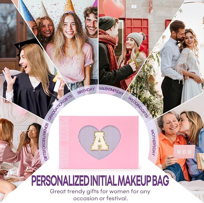mibasies 2 PCS Initial Makeup Bags for Women: Cosmetic Bag for Travel Toiletry - Personalized Cute Makeup Pouch - Gifts for Grilfriend Wife Moms Bridesmaid - Retirement Travel Gifts - Purple E