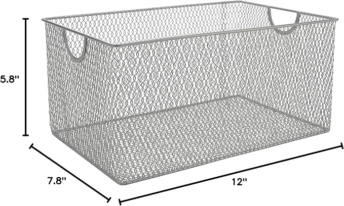 YBM HOME Kitchen Pantry Organizer Wire Basket for Shelves, Cabinets, Pantry, Countertop, Mesh Open Storage Bin Metal Basket for Organizing Food Supplies 12 x 7.8 x 5.8