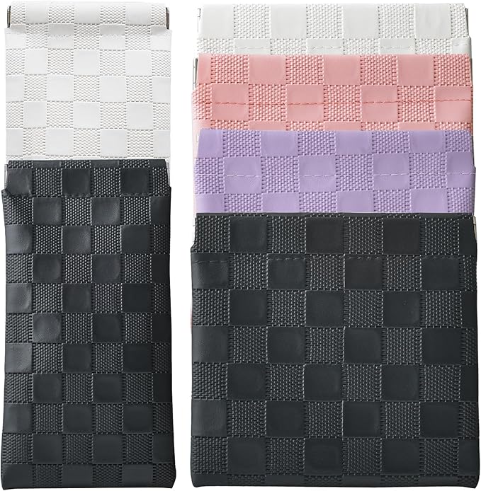 6 Pack 2 Sizes Small Makeup Bag for Purse, Checkered Snap Closure Pouches for Purse, PU Leather Coin Purse for Women, Mini Organizer for Cosmetics Electronics Change, Daily Commute & Travel