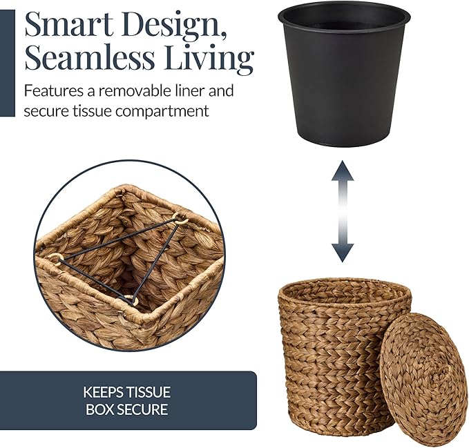 Best Choice Products 6PC Bathroom Accessories Set, Vanity Trays, qtip Canister, Square Tissue Box Cover, Small Wicker Trash Can, Toilet Paper Basket, Storage Organizer, Water Hyacinth - Chestnut