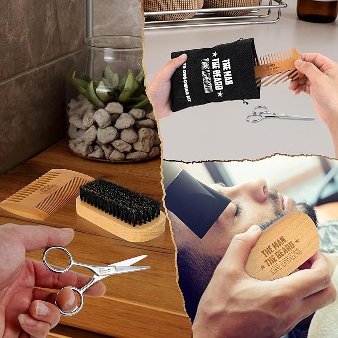 Grooming Gifts for Men - Beard Kit Grooming and Care with Brush, Comb, Scissors & Storage Bag - Anniversary Retirement Birthday Gifts for Men Dad Grandpa, Husband Birthday Gift Ideas