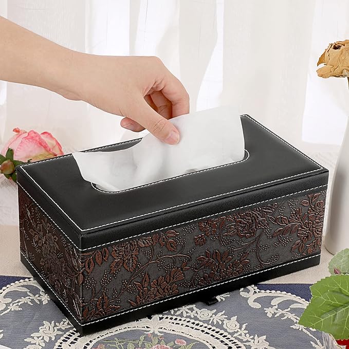 Sumnacon Tissue Box Cover Rectangule Leather Tissue Box with Magnetic Bottom,Stylish PU Tissue Box Holder for Bathroom Toilet Bedroom Living Room Desk Table Office Car
