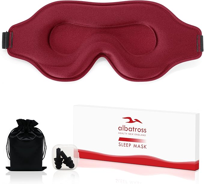 Sleep Eye Mask for Men Women, Lash Extensions 3D Sleeping Mask, Travel Blackout Night Blindfold Eye Shade Cover with Adjustable Strap (Red-3D)