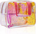 TPU Holographic Pink Clear Star Large Cosmetic Bag and Travel Pouch with Handle,Durable TPU Material,Zipper Design-Ideal for Makeup,Travel Essentials (Holographic pink)