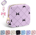 Period Bag for Teen Girls, Corduroy Cute Sanitary Napkin Storage Bag, Menstrual Pad Pouches Tampon Holder for Purse (Purple-Bow Tie)