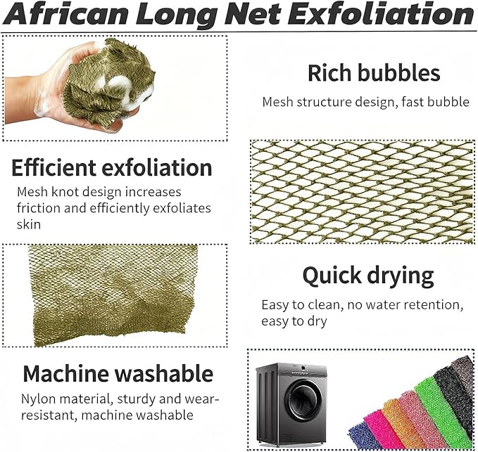 African Net Sponge Authentic, African Exfoliating Sponge Real African Net Black Owned, African Bath Sponge Back Scrubber, Body Exfoliator Shower Bath Accessories (Khaki)
