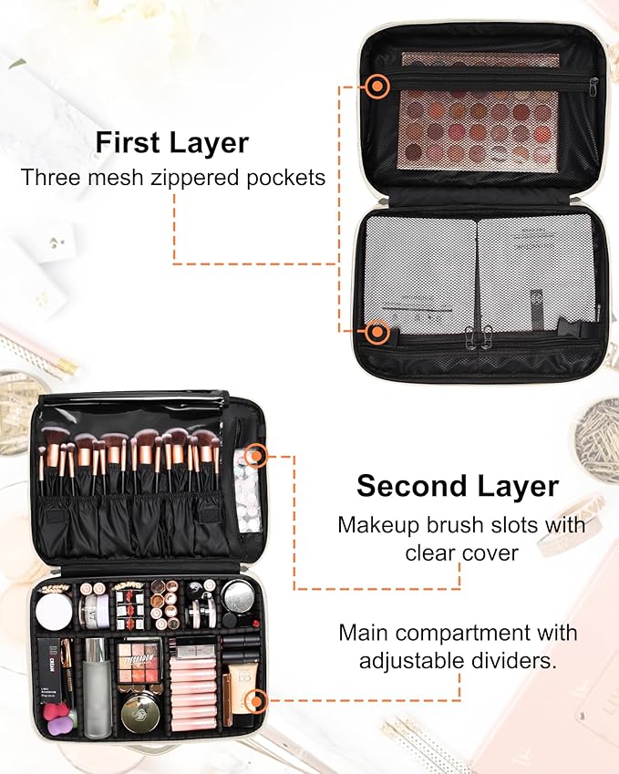Relavel Large Makeup Bag, Cute Cosmetic Bags for Women and Girls Travel Makeup Organizer Bag Train Case 13.8 inches Makeup Brush Holder and Storage with Adjustable Dividers, Floral Print