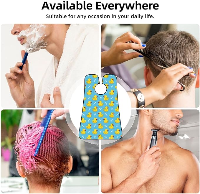 Adjustable Non-Stick Beard Apron, Hair Catcher Cape for Shaving Grooming, Waterproof with Suction Cups Men, Yellow Rubber Ducks Soap Bubbles Blue Shave Bib