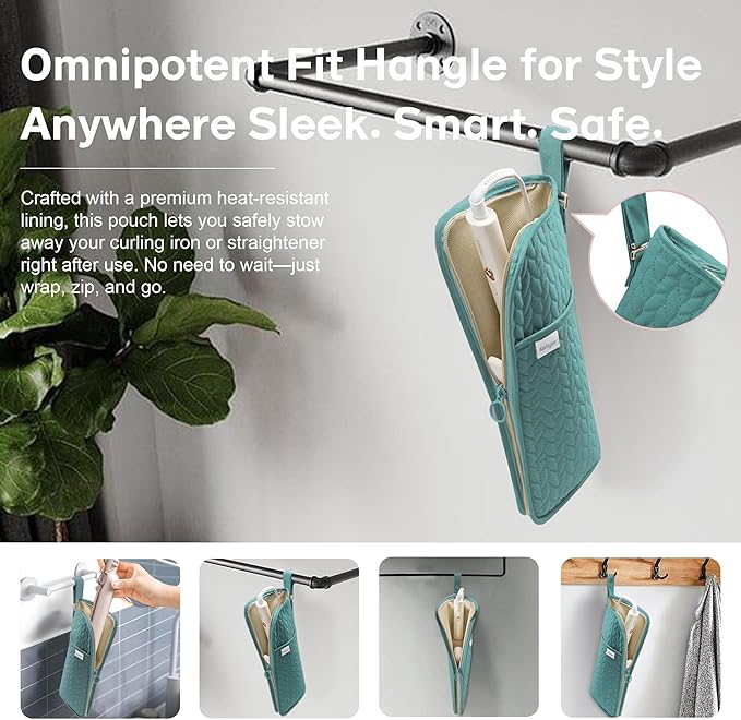 Hot Tools Organizer Heat Resistant Mat Case Hair Tools Holder Travel Bag Portable Hair Styling Tools Cover Pouch for Curling Iron,Flat Iron,Hair Straightener (Teal)