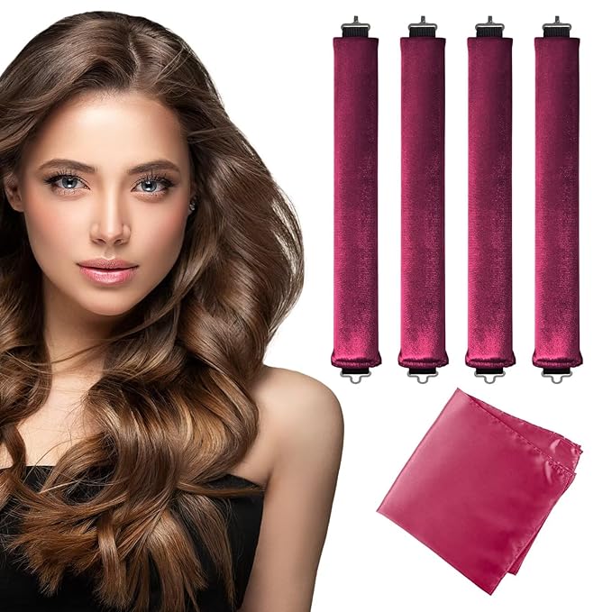 Heatless Curls Overnight with Satin Head Scarf, Velvet Hair Rollers for Blowout Look, No Heat Curling Rod for Long Thick Hair, Soft Sleep In Flexi Rods