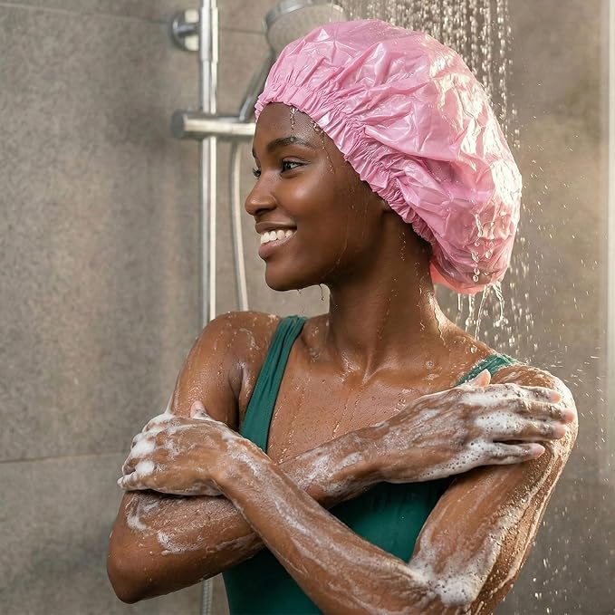 DONNA Super Jumbo Shower Cap – Comfortable Elastic Band, 100% Waterproof Hair Cap for Long Hair, Braids & Thick Styles, Reusable Big Shower Cap for Women, Keeps Hair Dry & Protected, WHITE