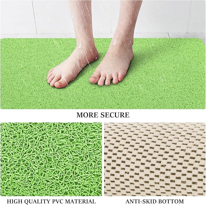 LuxStep Shower Mat Bathtub Mat,24x36 inch, Non-Slip Bath Mat with Drain, Quick Drying PVC Loofah Bathmat for Tub,Shower,Bathroom, Grass Green