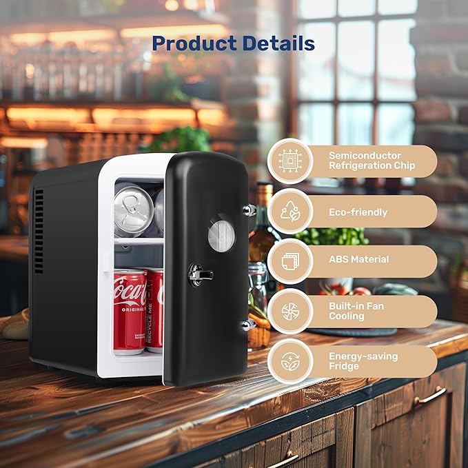 YSSOA Mini Fridge with Observation Window 4-Liter Six 12 oz Cans Portable Warmer & Cooler Compact Refrigerator, 100% Eco Friendly and Freon-Free, 4L with window, Black
