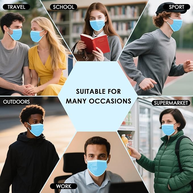 500 Pcs Blue Disposable Face Masks, 3 Ply Face Masks Disposable for Adults, Disposable Blue Mask
