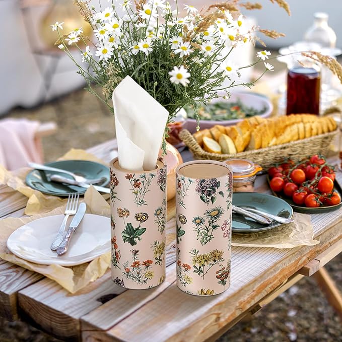 Zonon 8 Pcs Car Tissues Holder Round Box with Facial Tissue Bulk Boho Flower Car Tissues Cylinder with 50 Sheets Face Towel Fit for Christmas Cube Boxes Vintage Round Tubes Cup Holder Container Travel