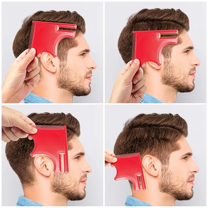 2 Pieces Beard Guide Shaping Template Tools Mustache Lineup Stencil Hairline Hair Cutting Beard Shaper Trimming Styling Curving Goatee with Inbuilt Combs for Men