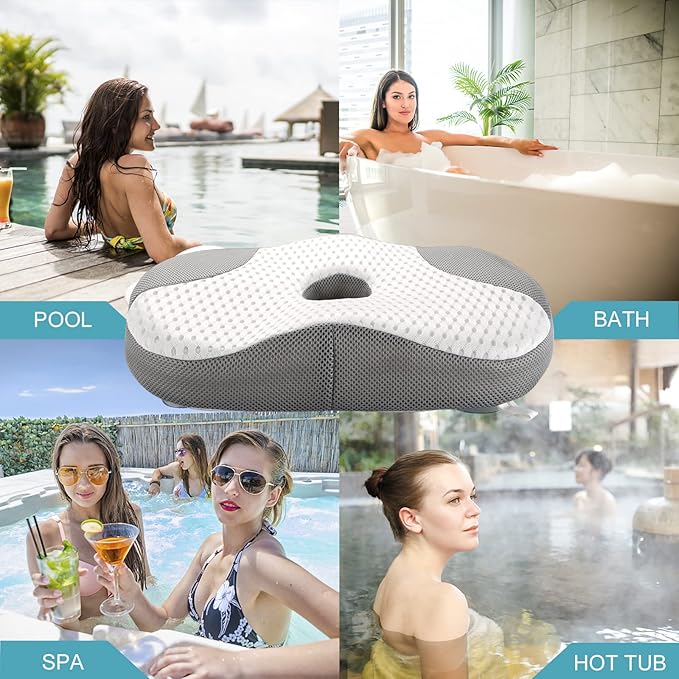Idle Hippo Hot Tub Booster Seat, Weighted Hot Tub Pillow with Powerful Non-Slip Suction Cups, 4D Air Mesh Ergonomic, Booster Cushion, Quick Dry Spa Pillow for Indoor Outdoor Hot Tub
