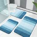OLANLY Bathroom Rugs Sets 3 Piece, Soft Absorbent Microfiber Bath Mats and U-Shaped Contour Toilet Rug, Plush Shaggy Bath Mat Set for Bathroom (30"x20"+24"x16"+24"x20", Peacock Blue)