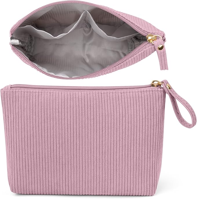 MAGEFY Small Makeup Bag, Corduroy Small Pouches for Purse Cosmetic Bag Makeup Pouches for Key Pocket Lipstick Bag Card Holder Data Cable Organizer(Pink,Small)