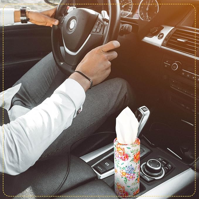 Tanlade 4 Pack Car Tissue Holder Tissues Cylinder Facial Tissue Floral Cylinder Travel Tubes for Car Cup Holder Spring Summer Home Bathroom Office Decor Christmas Ideal Gift for Women