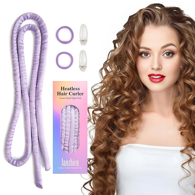 Lanzhire Heatless Curling Headband for Overnight Long and Short Hair Curls (Purple)