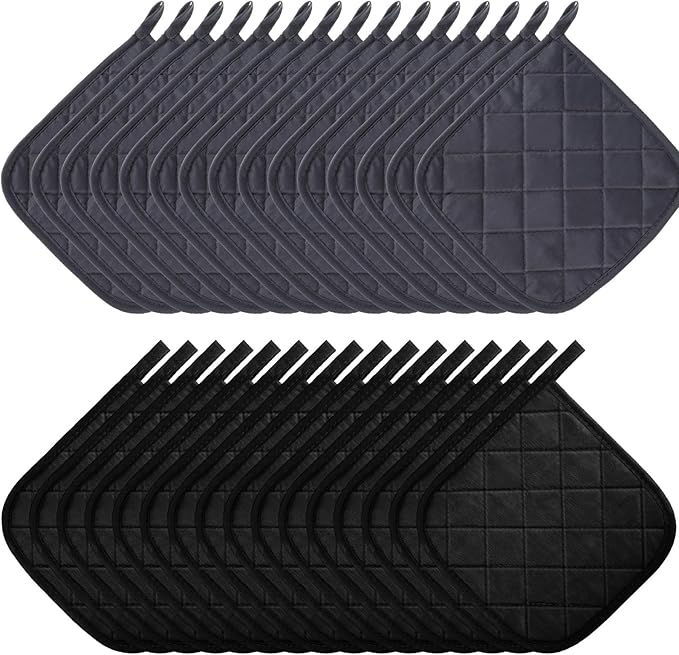 Uiifan 30 Pieces Cotton Pot Holders for Kitchen Washable Heat Resistant Potholders Oven Hot Pads for Cooking and Baking, 7.87 x 7.87 x 0.2 Inch(Black, Gray)