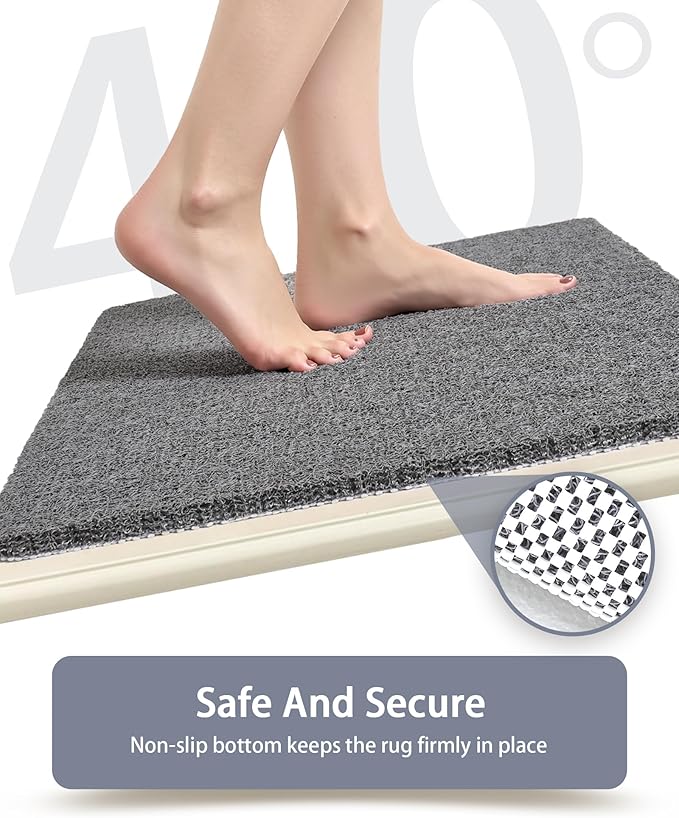 Mecko Non-Slip Shower Mat, Anti-Slip Bath Mat with Foot Scrubber – Quick-Drying Loofah Texture for Indoor and Outdoor Use, Bathtubs and Wet Areas (Grey, 17"x47")