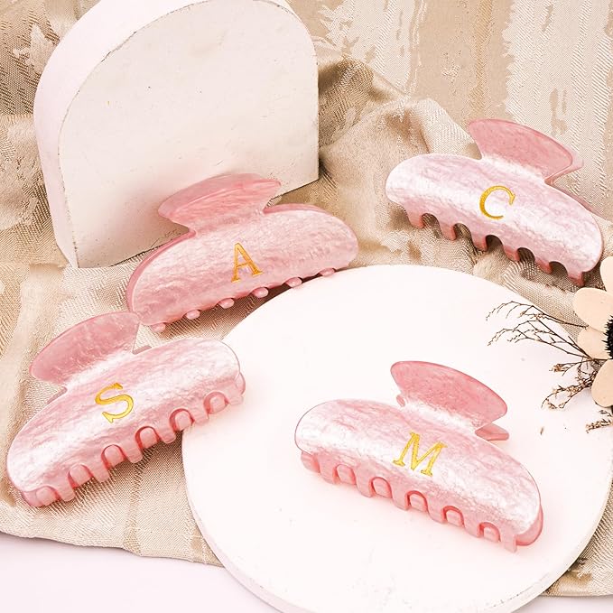 Initial Hair Clips Personalized Hair Claws - Monogram Hair Claw Large Hair Clip,Fashion Glitter Claw Clips Hair Accessory - Pink,I