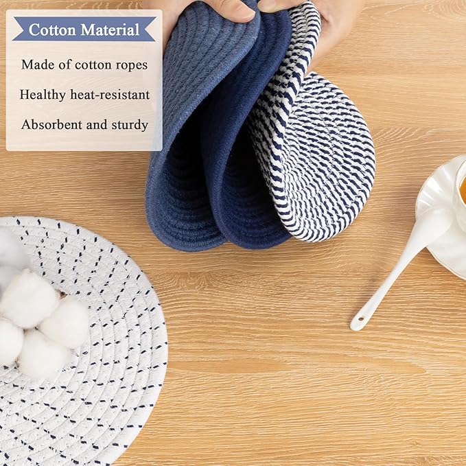 SHACOS 8 Inches Trivets for Hot Dishes, 4 Pieces Cotton Trivets Mats for Kitchen with Storage Basket, Hot Pads for Countertops and Table, Heat-Resistant Pot Holders for Hot Pots and Pans