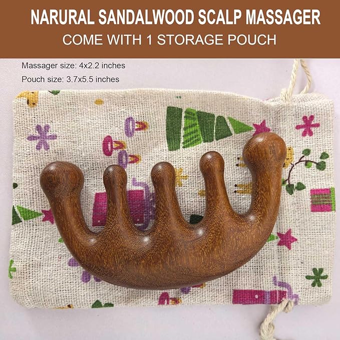 Wooden Scalp Massager for Scalp Gua sha, Massage Comb, Wooden Head Massager - Sandalwood